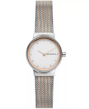 Skagen Denmark Women Watch Silver Mesh Bracelet Crystal Hour Markers Silver